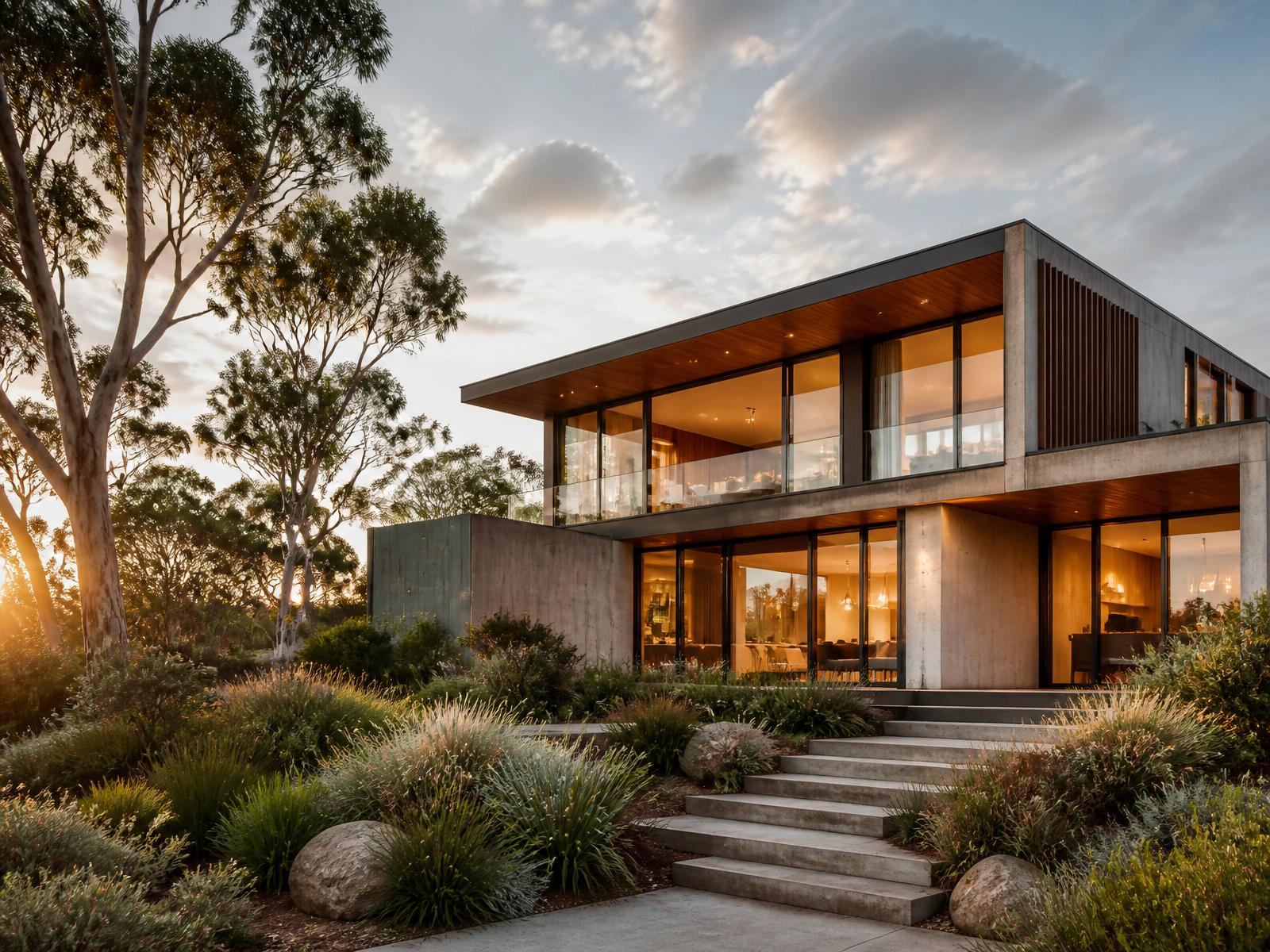 Contemporary Australian home at golden hour